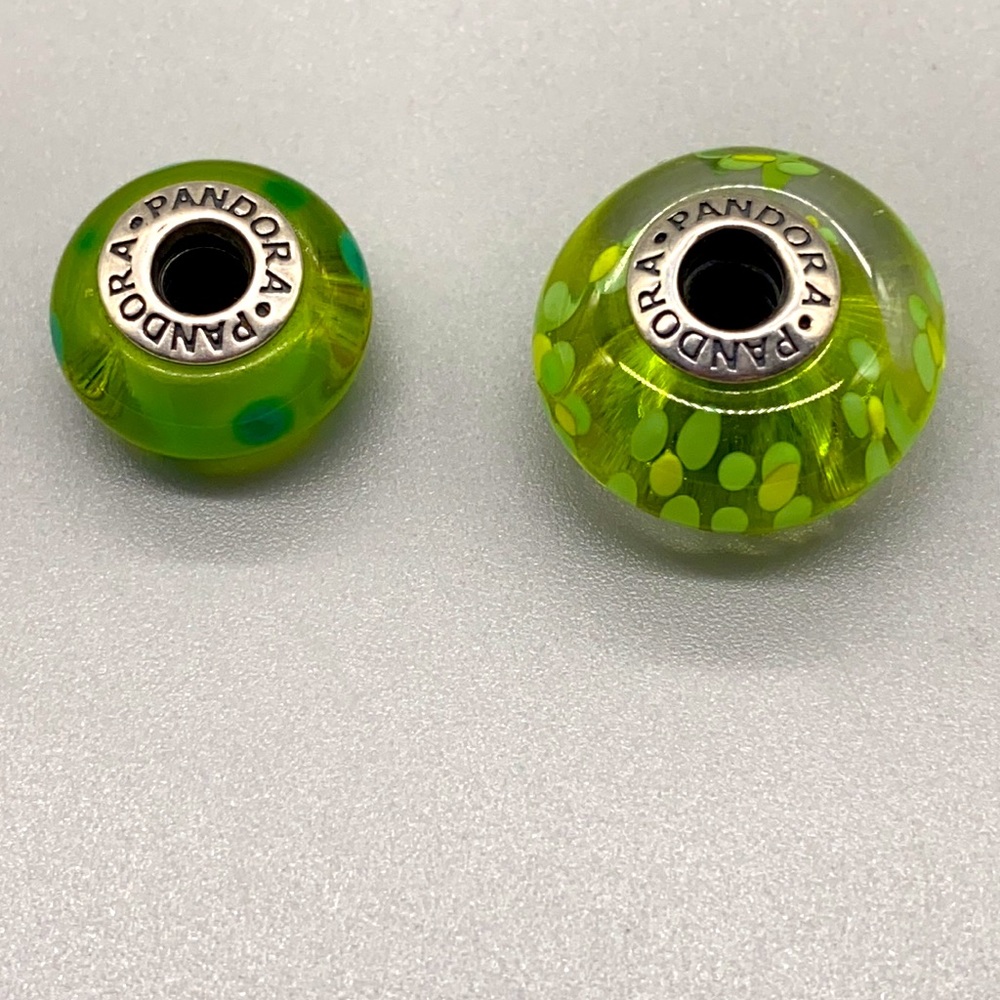 Pandora jumbo sized sterling silver murano glass beads, set of two for bracelet - Picture 7 of 7